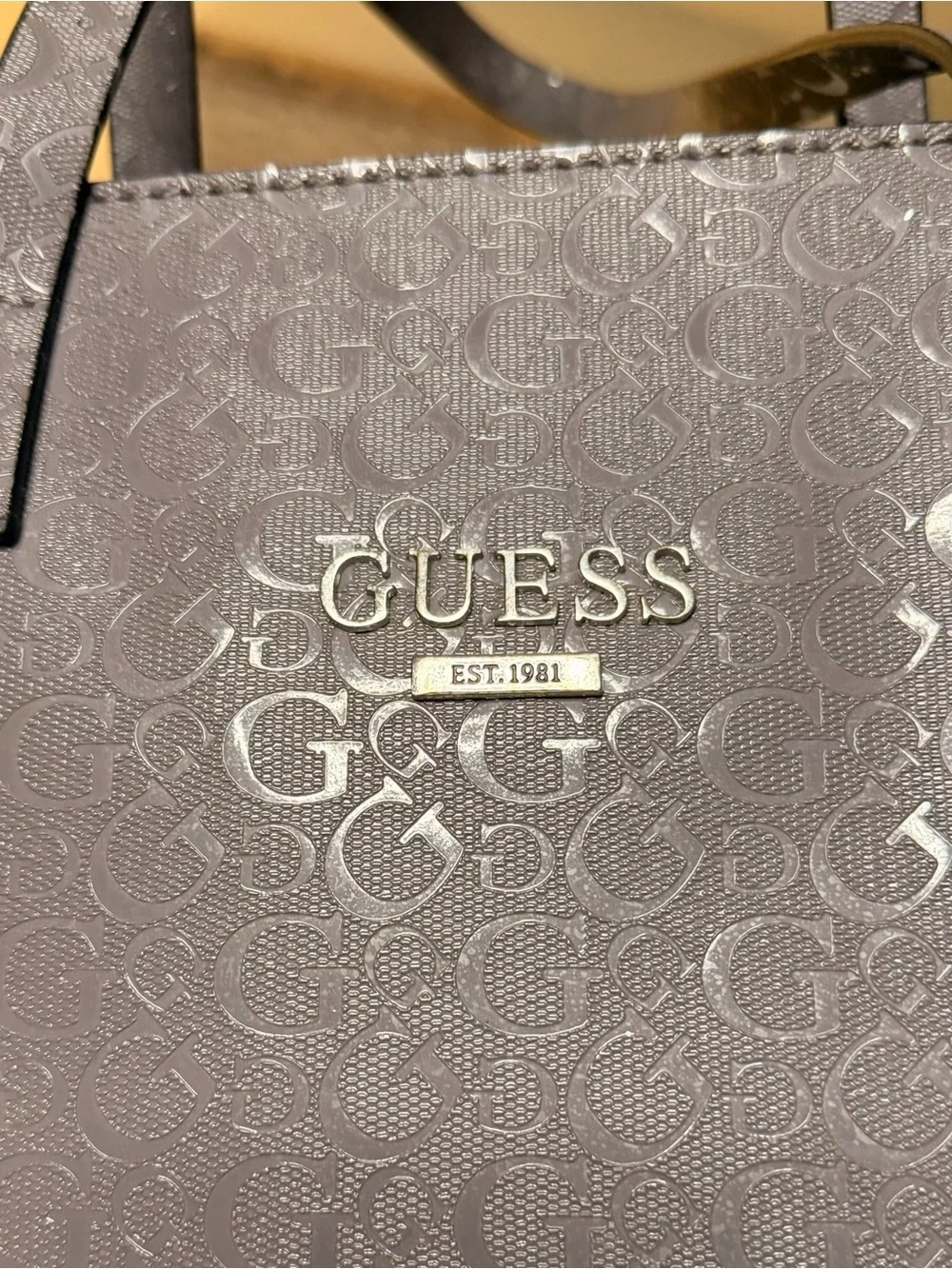 GUESS Gray Embossed Logo Tote - Picture 2 of 5
